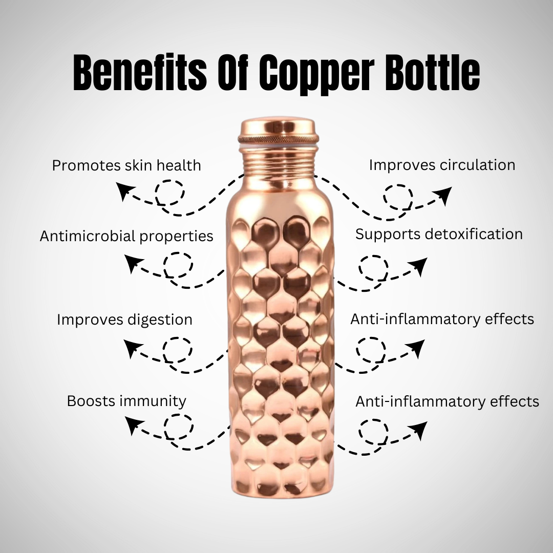 1000ml Diamond-Cut Copper Bottle – Premium Design for Healthy Hydration